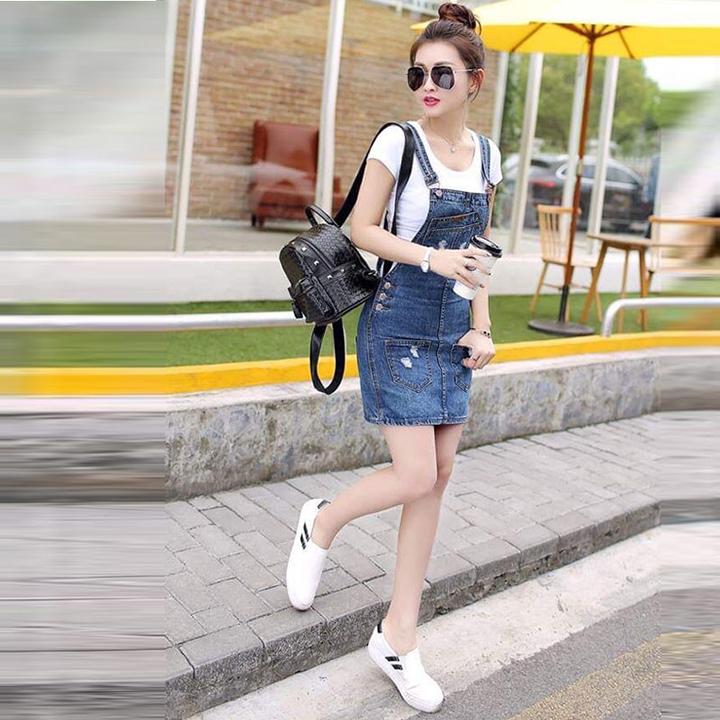 Đầm Yếm Jean Lụa Nữ Wash Cào Đáng Yêu