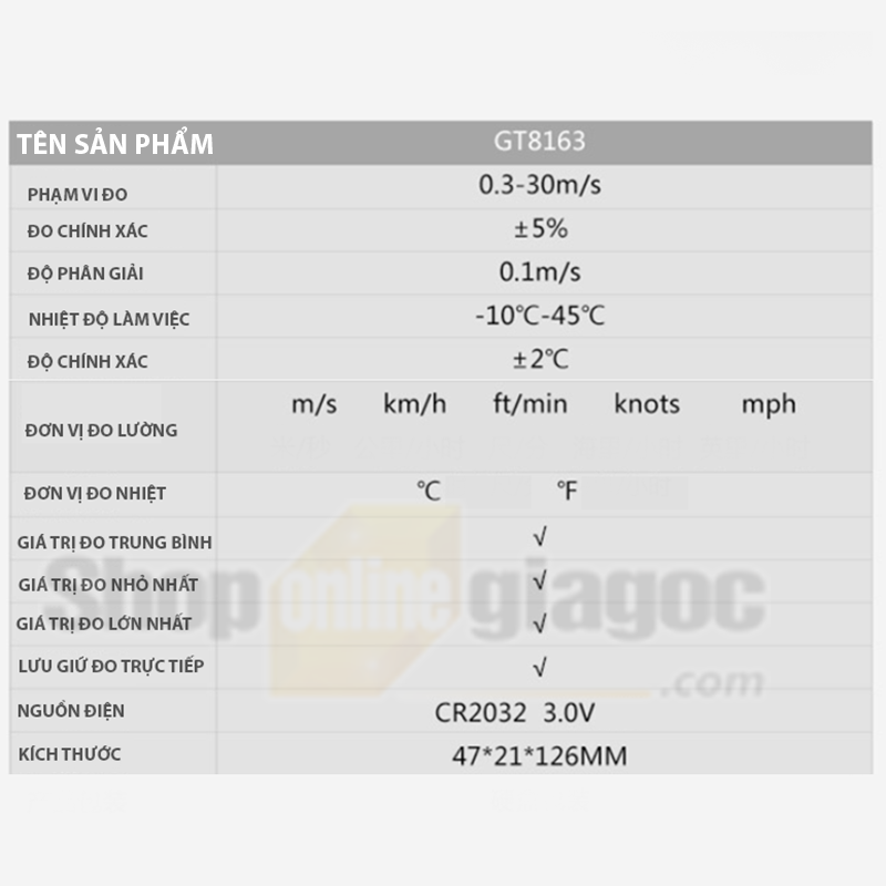 [HCM] Máy Đo Tốc Độ Gió Cầm Tay GT8163