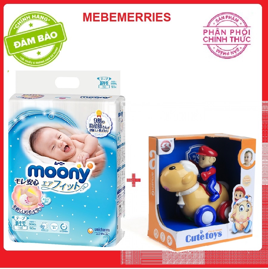 Tã Dán Moony NB90/S84/M64/L54 Tặng đồ chơi