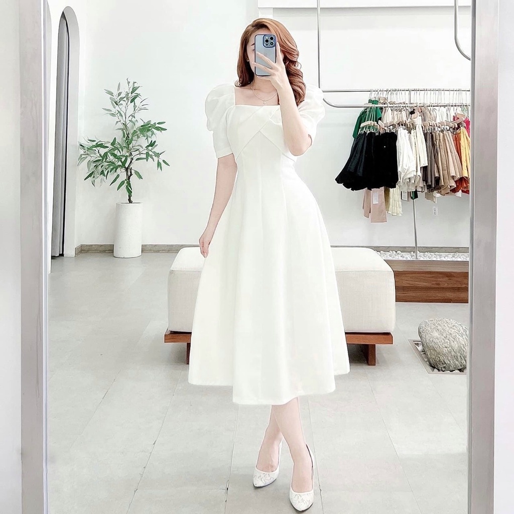 Đầm đắp chéo nơ ngực tay phồng bigsize 50.90kg