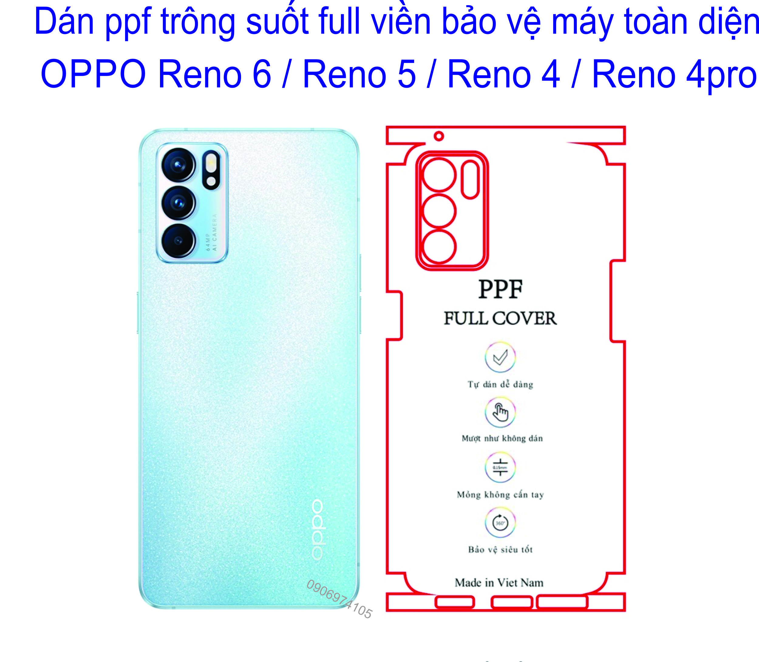 Miếng Dán PPF Full viền OPPO Reno 6 / reno 5 / reno 4 / reno 4pro Bảo vệ máy tránh trầy xước toàn diện