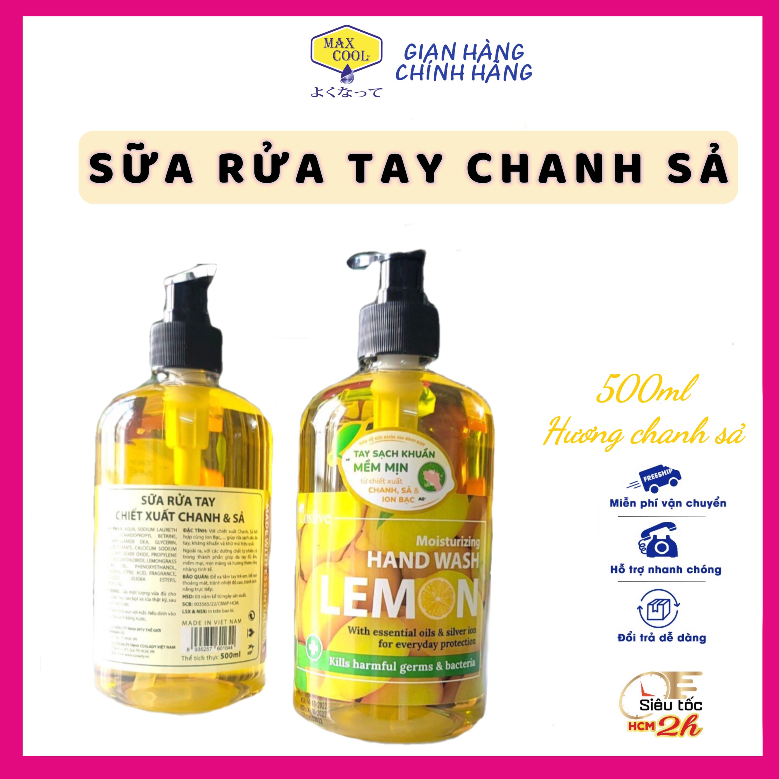 Combo 5 chai Sữa rủa tay tinh chất chanh & sã 500ml