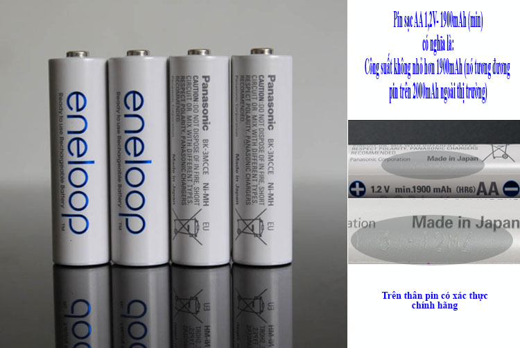 [Combo 4 viên] Pin tiểu sạc lại AA Eneloop 1900mAh (Pin trắng)