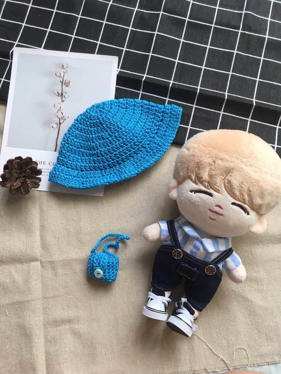outfit doll kpop - SET yếm mũ áo sơ mi