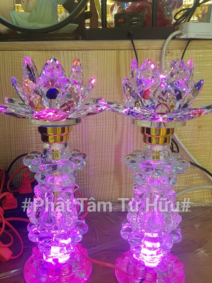 [Đèn thờ pha lê] Cặp đèn thờ pha lê thân Phường hoàng
