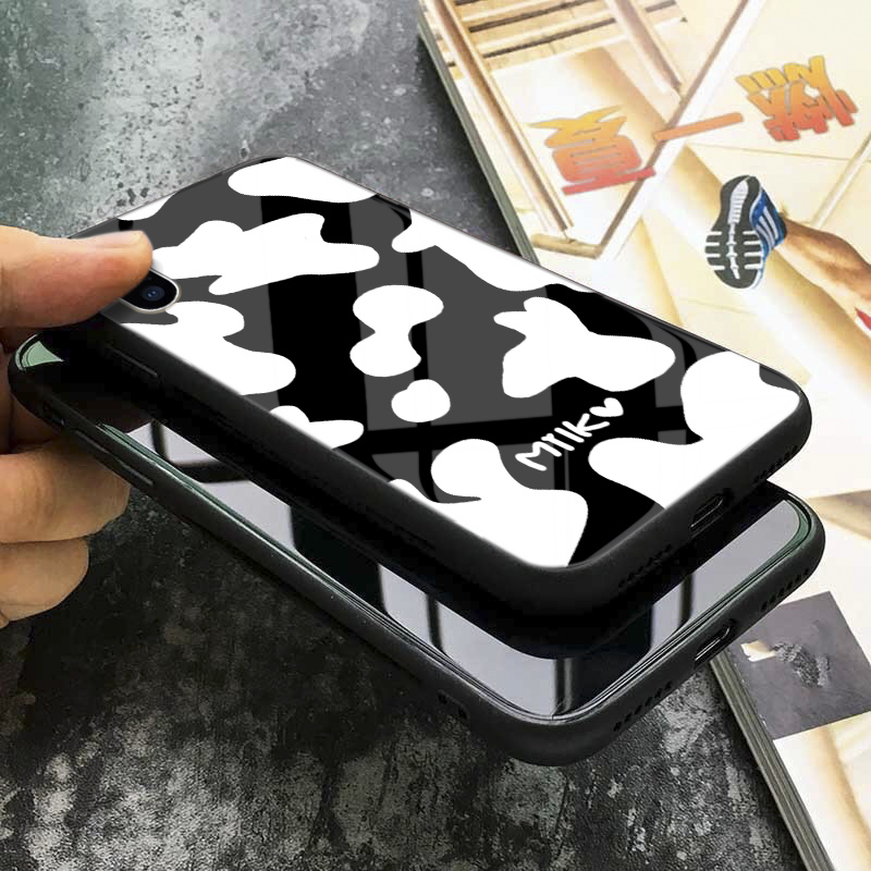 Ốp iphone kính cường lực hình con bò sữa cho iphone 6 s plus 7 8 plus Xr X s max 11 11 pro max 12 mini 12 pro max Se2