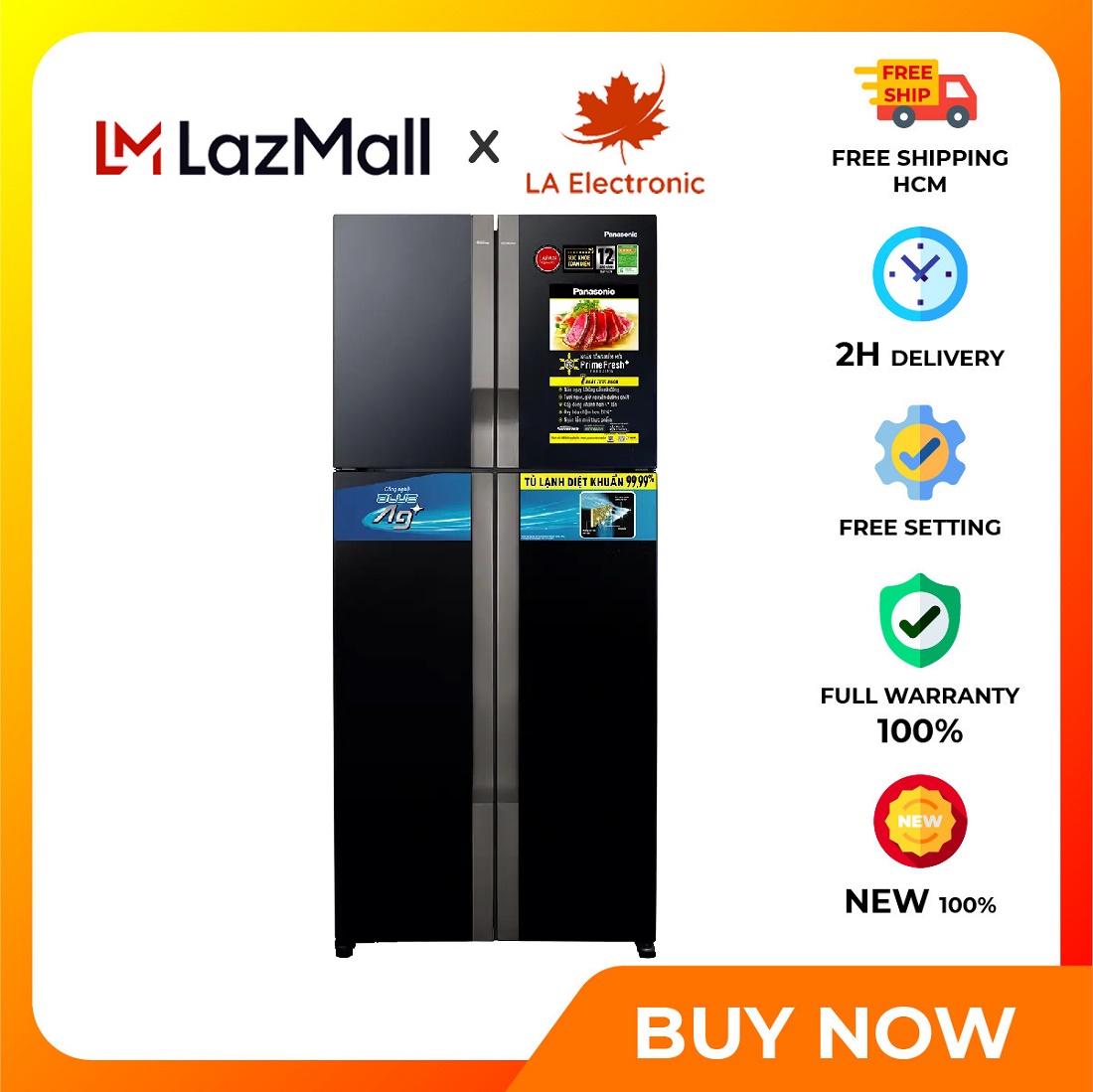 Panasonic Inverter refrigerator 550 liters NR-DZ601VGKV New 2021 - Free shipping HCM - bactericidal technology Blue Ag + with silver crystals Ag + and blue light Ag silver crystal meat freezer compartment Prime Fresh+ & Blue Ag antibacterial soft freezer