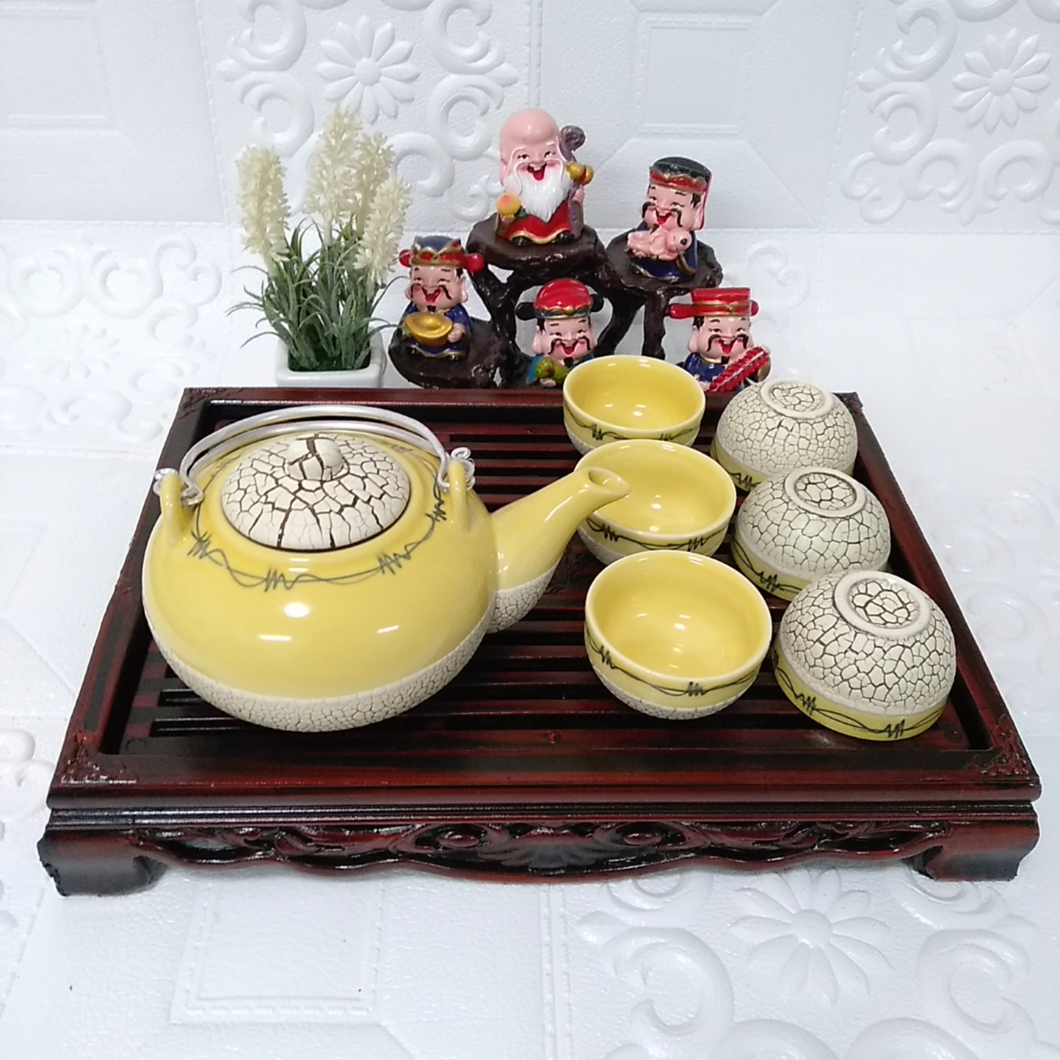 Bộ ấm chén men rạn Bát Tràng RT2 kèm khay