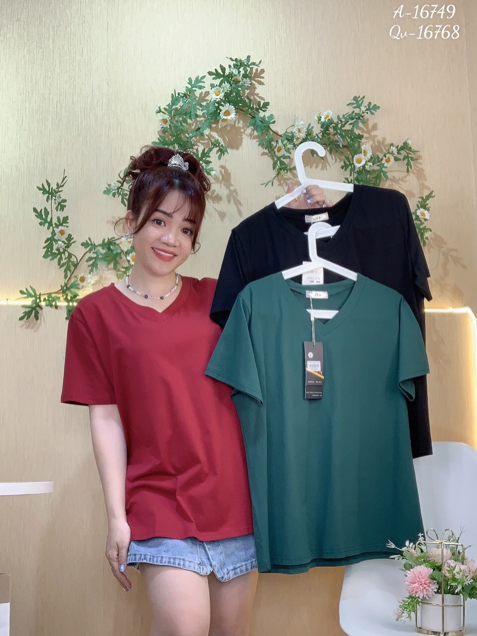 Áo thun Tshirt BIGSIZE cổ tim TRƠN ĐẠI 16749