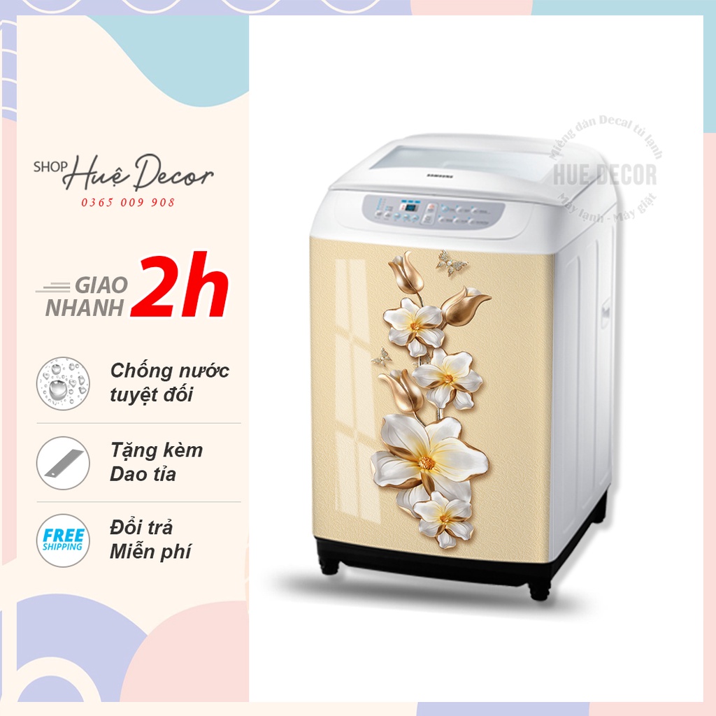 Miếng dán máy giặt hoa vàng 3D