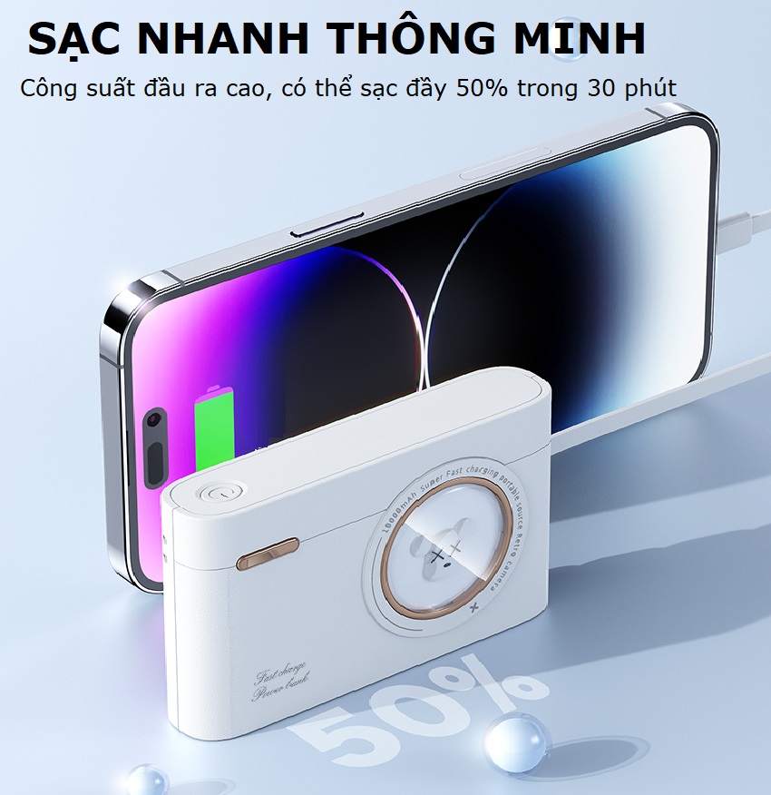 Sạc dự phòng 10000mAh 20000mAh Gutek YM741 dung lượng pin lớn tích hợp dây sạc nhanh cho nhiều thiết bị điện thoại