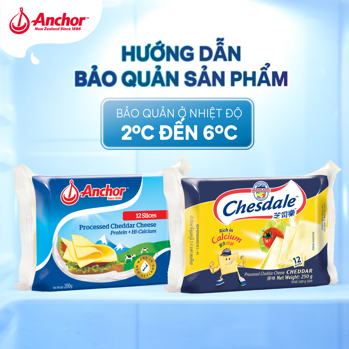 [GIAO HÀNG HỎA TỐC - HCM] Combo 2 Phô Mai Lát Anchor Cheddar 200G (12 Miếng)