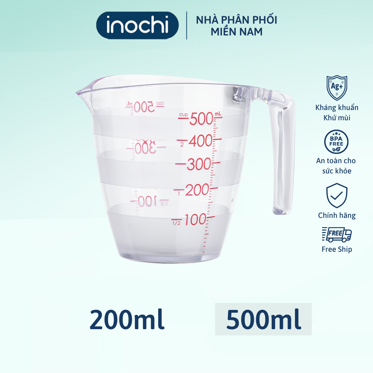 Cốc đong inochi 500ml. Chịu nhiệt độ cao, nhựa PP k mùi khó chịu