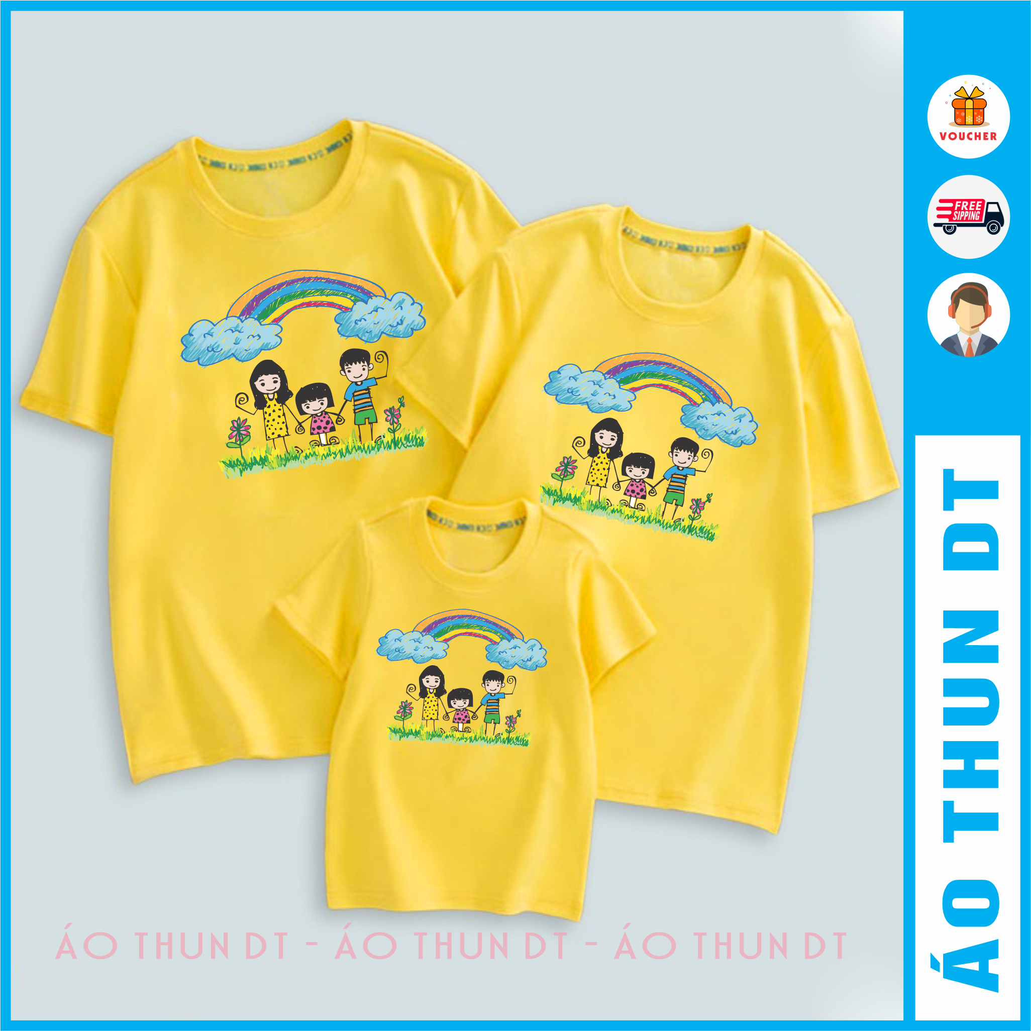 Áo thun gia đình mẫu in hình vẽ của bé, áo phông cho cả gia đình