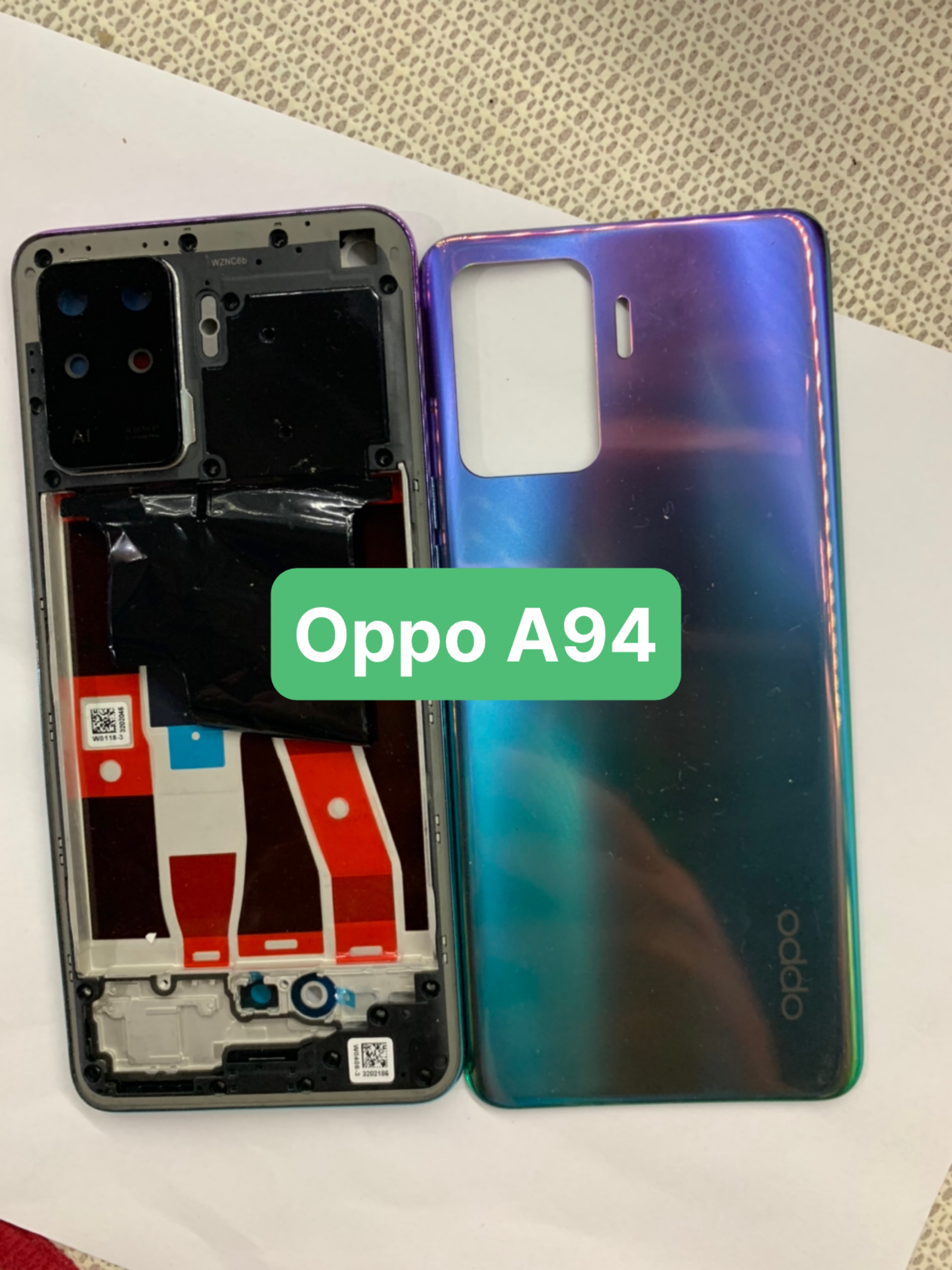 bộ vỏ oppo a94 zin MỚI KÈM lưng,sườn,phím,kính camera)