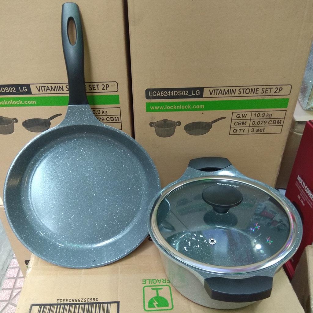 Bộ Lock&Lock Stone 7 Lớp Nồi Đá 24cm Và Chảo Đá 28cm