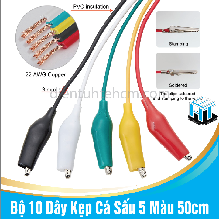 Bộ 10 Dây Kẹp Cá Sấu 5 Màu 50cm