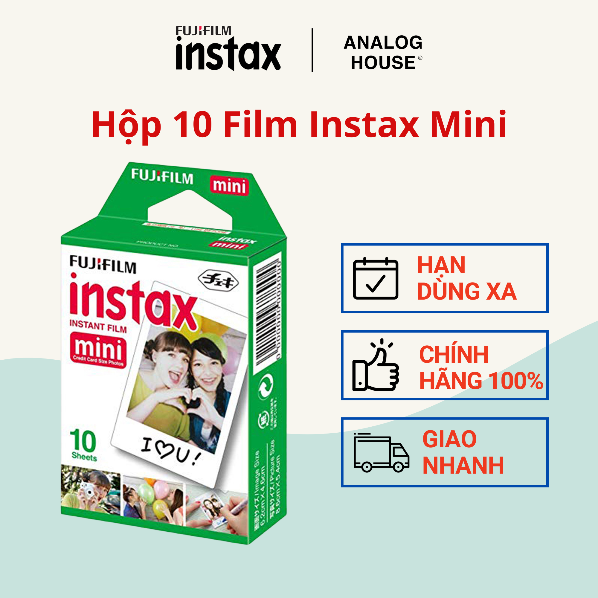 Film Instax Mini FUJIFILM - Viền trắng hộp 10 film - Date xa 2023-2024