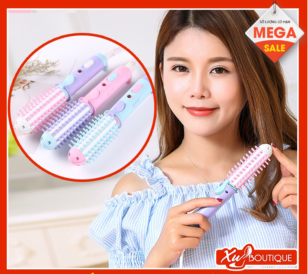 Máy Uốn, Duỗi , Ép Tóc, Kiêm Lược Điện Mini 2 In 1 Cute