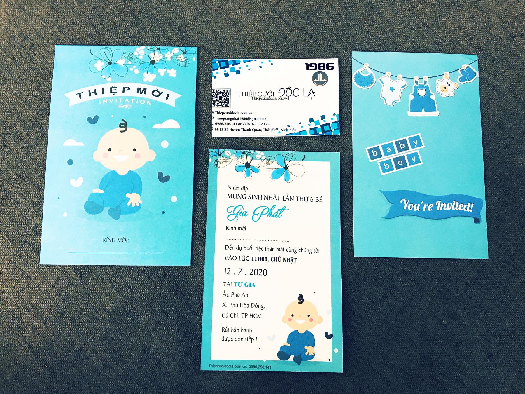 Thiệp Thôi nôi, sinh nhật, đầy tháng Bé trai (combo 50 thiệp)