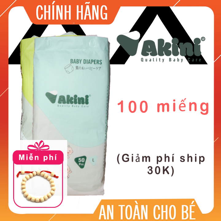 [Giảm 30K vận chuyển + quà] Combo 100 miếng bỉm quần Akini cho bé đủ size - mỏng mềm (tặng 2 miếng + vòng dâu tằm cho bé)