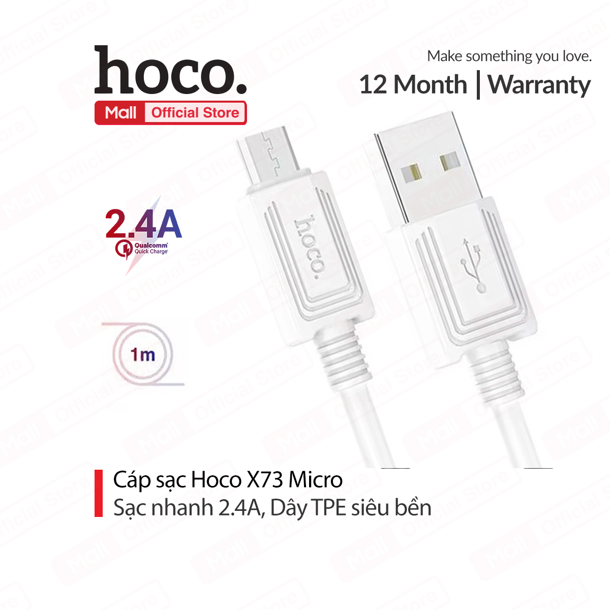 Cáp sạc 2.4A Hoco X73 Micro truyền data ổn định nhanh chóng cho Android dài 1M