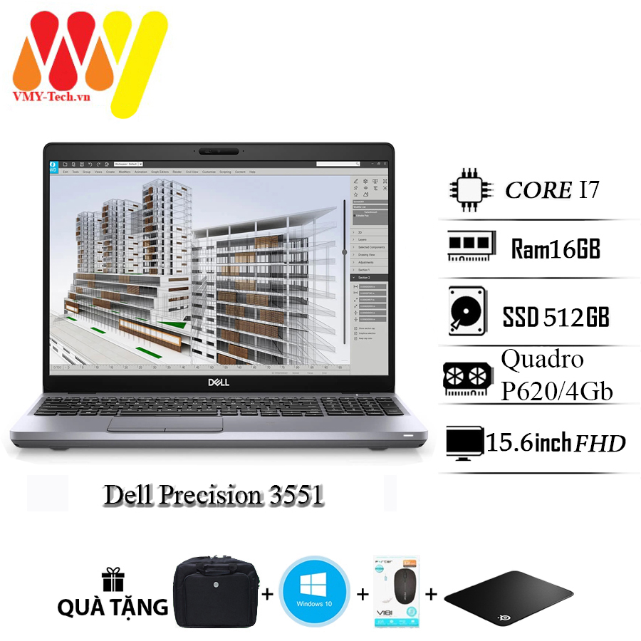Dell precision 3551 laptop with super configuration, core i7/10850h, 16gb ram, 512gb hard drive, quado 4g vga, 15.6 full hd screen, high-end surfing laptop