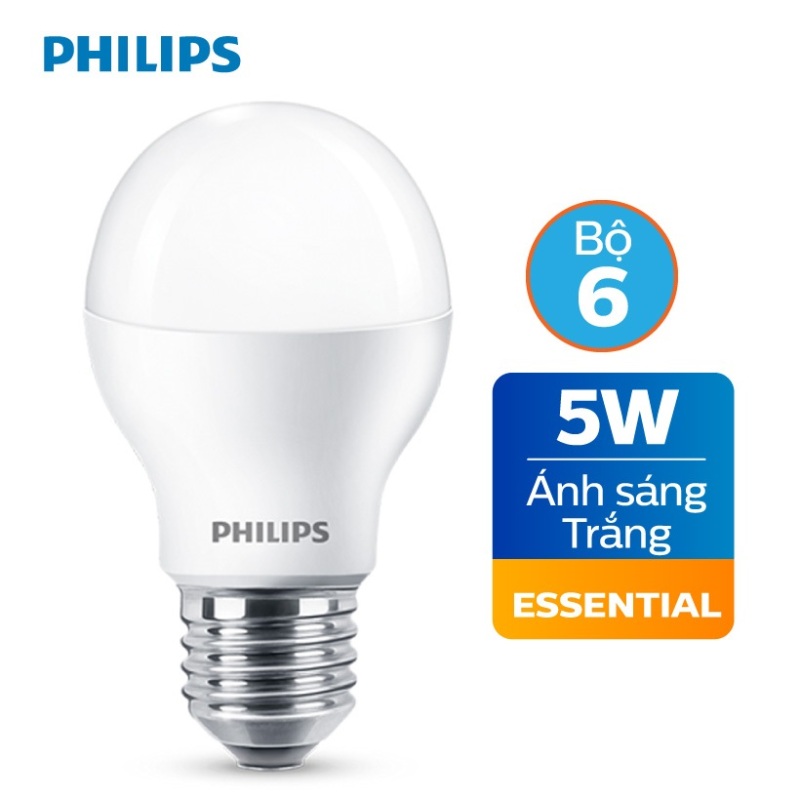 Bộ 6 Bóng đèn Philips LED Essential 5W E27 A60 - Ánh sáng trắng/ Ánh sáng vàng