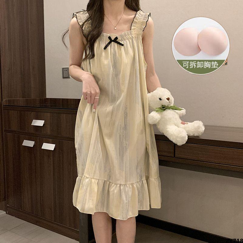 Váy ngủ hai dây đầm ngủ nữ dễ thương sexy bigsize qua gối phối nơ cực xinh  chất cotton thun sữa mềm mịn VN03 - Đầm ngủ | ThờiTrangNữ.vn