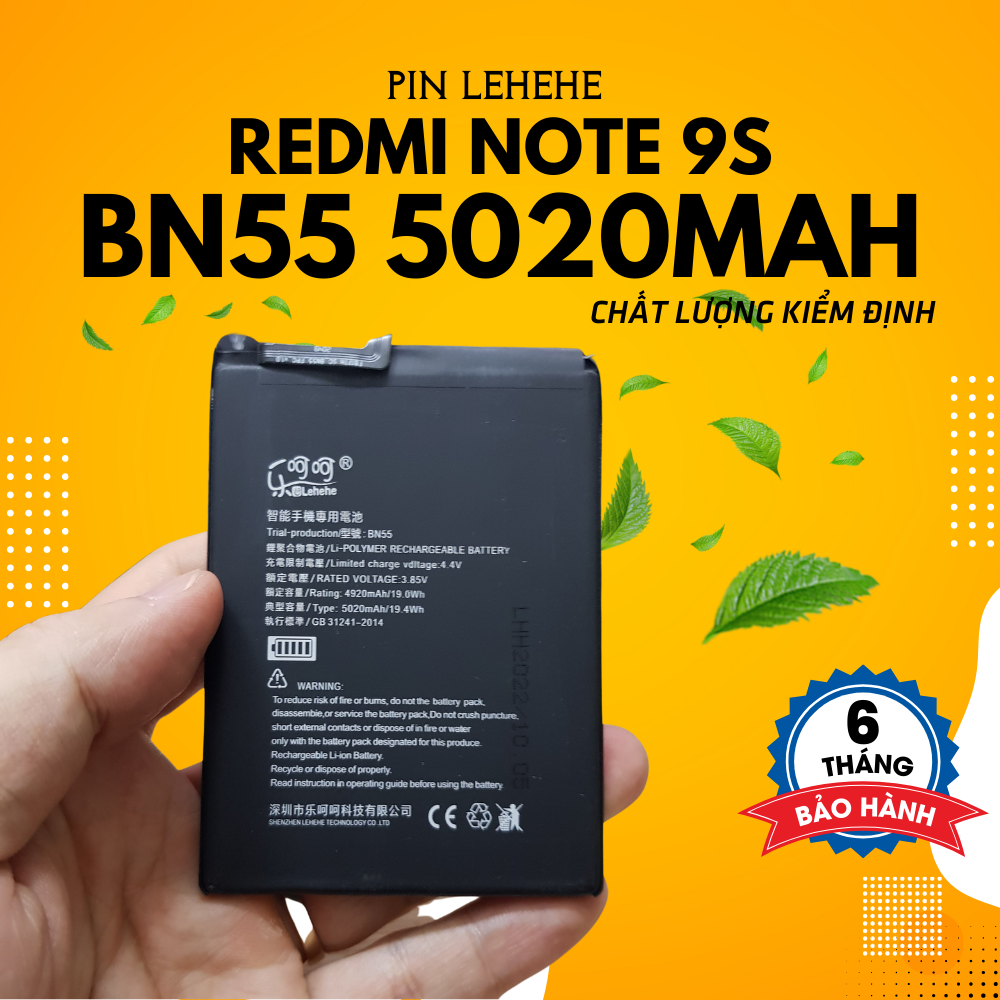 Lehehe bn55 cell phone battery for Xiaomi Redmi Note 9s 6 months warranty 5020 mAh capacity
