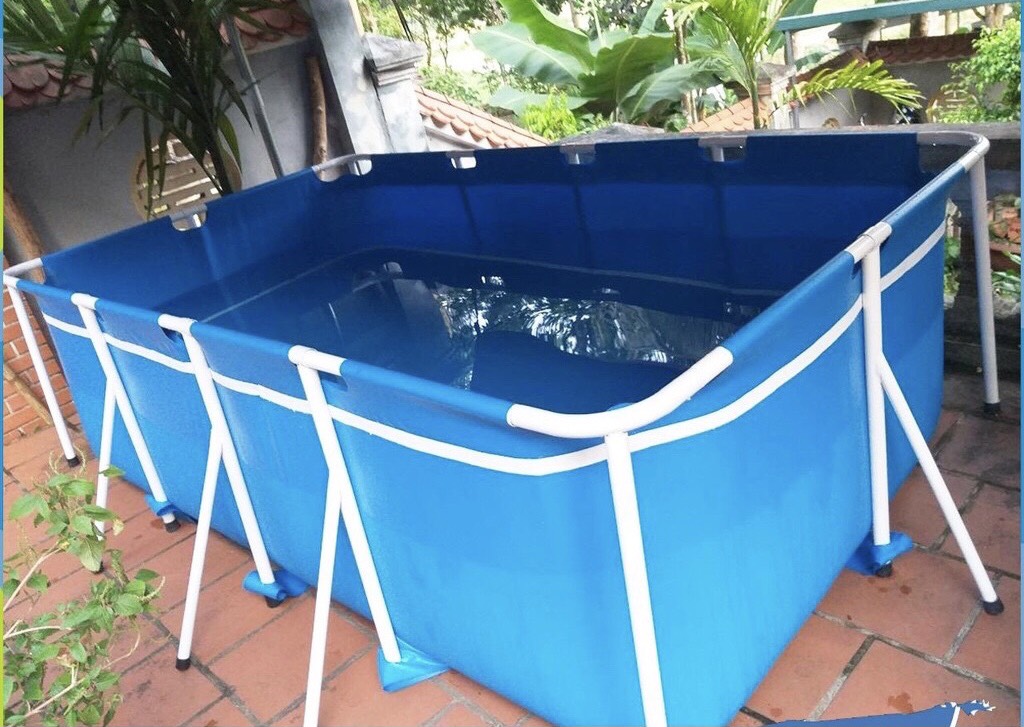 - Bể Việt Nam trọng lượng 50kg  KT 4 x 2,11 x0,81m khung kim loại (BẢO HÀNH 2 NĂM - BẢO TRÌ TRỌN ĐỜI )  TẶNG Miếng vá sửa chữa + Tấm bạt lót bể bơi + Van xả đáy.