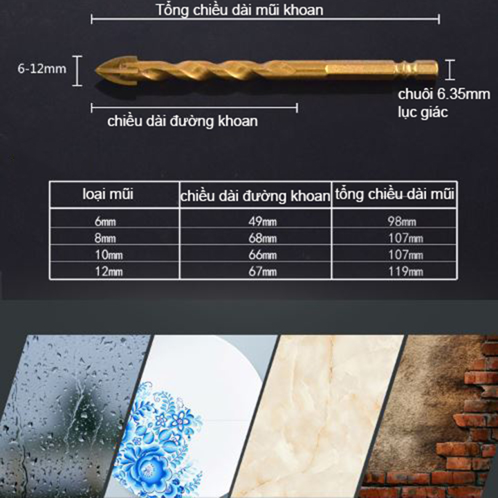 mũi khoan gạch,gốm,kính đá 4 cạnh đa năng
