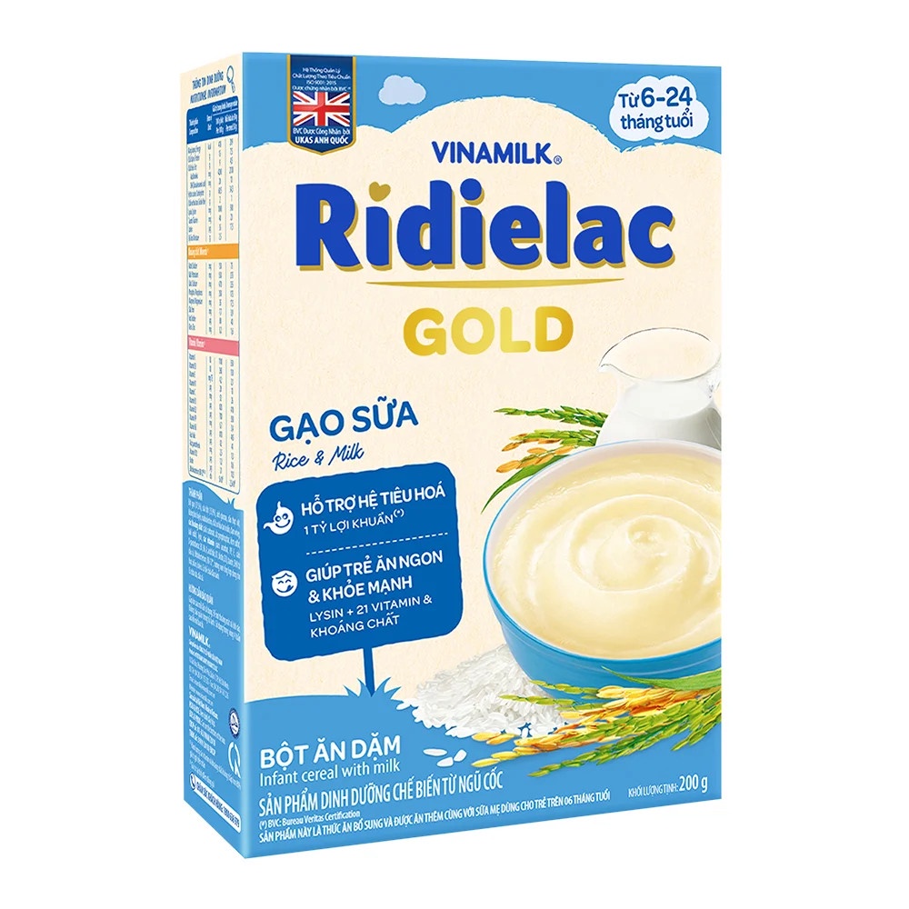 Bột Ăn Dặm Dinh Dưỡng Vinamilk Ridielac Gold Gạo Sữa Hộp 200g Dành cho trẻ