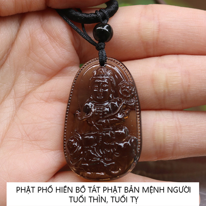 Dây chuyền mặt phật Phổ Hiền Bồ Tát size nhỏ 3.7cm x 2.4cm - KÈM dây dù như hình - Bản mệnh người tuổi thìn, tuổi tỵ