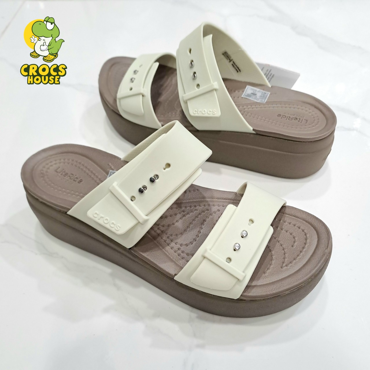 (Real photo) sandals Crocs Đế high 5 stool Brooklyn mid wedge version 2 multi-color, sandals straps buttoned Brooklyn-Crocs House