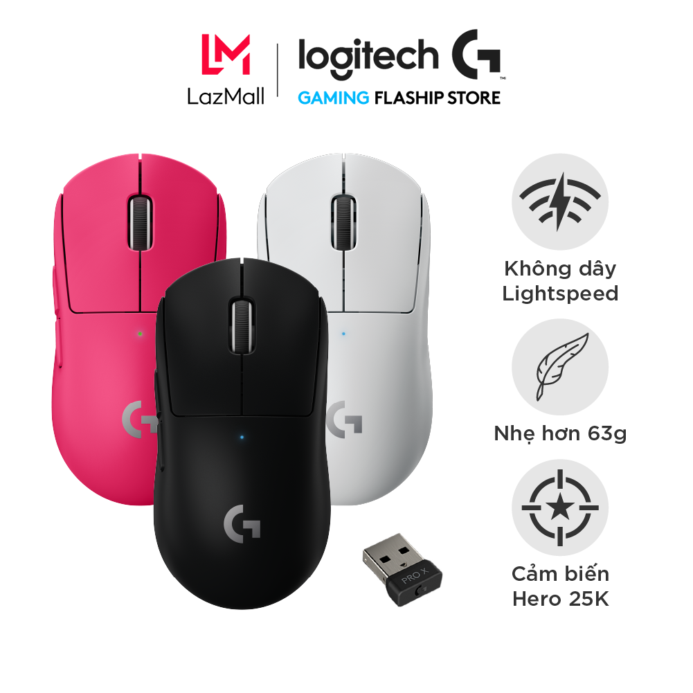 Chuột game không dây Logitech G Pro X Superlight - Siêu nhẹ, cảm biến Hero 25k, 25.6k DPI, Lightspeed, 5 nút lập trình, pin lâu, PC/Laptop