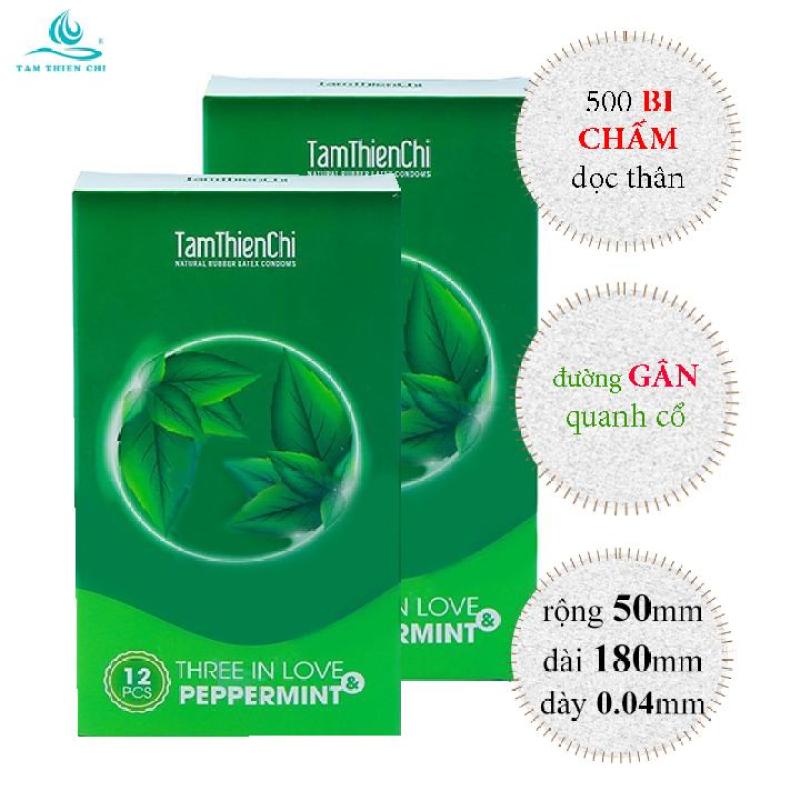 Bao cao su Tâm Thiện Chí THREE IN LOVE gai gân hương bạc hà 2 hộp x 12 chiếc TTC