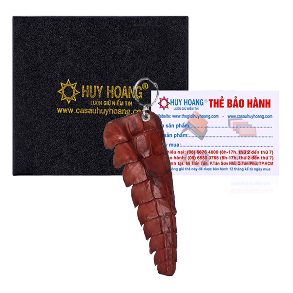 Hk8215 red brown tail crocodile leather keychain