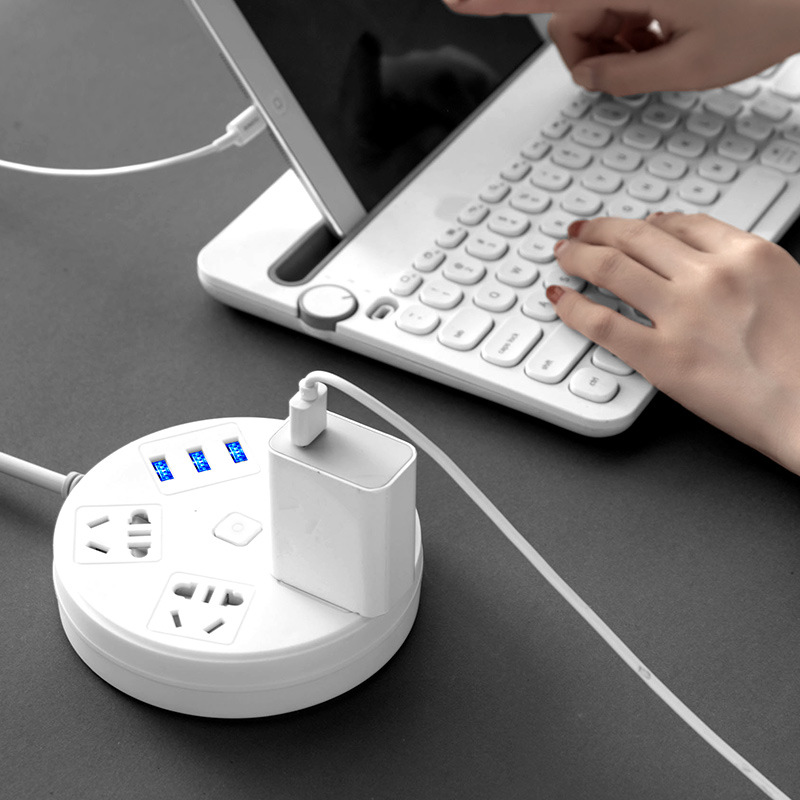 Ổ Cắm Điện Tròn Đa Năng 3 Cổng USB