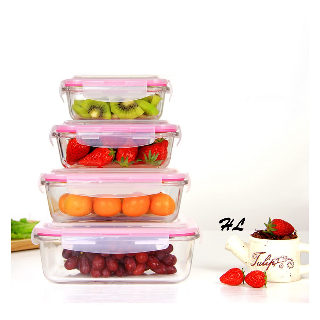 Hộp thủy tinh chữ nhật nắp kín 640ml | hộp thuỷ tinh nắp kín chuyên dụng để tủ lạnh lò vi sóng 640ml