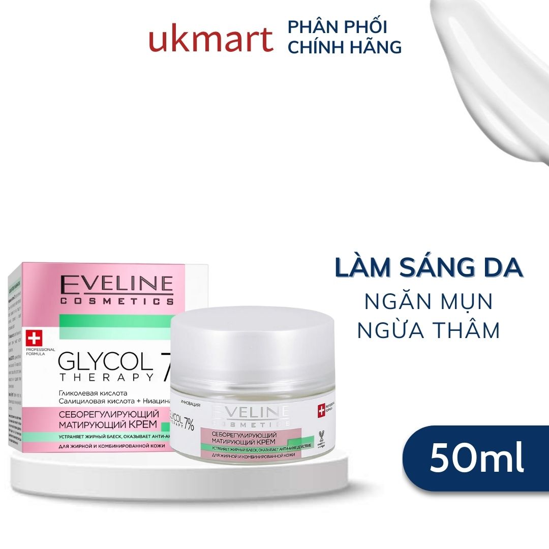 Kem Dưỡng Eveline Glycol Therapy 7% Anti Wrinkle Correcting Cream 50ml Trẻ Hoá Phục Hồi Da Với 5% Glycolic Acid