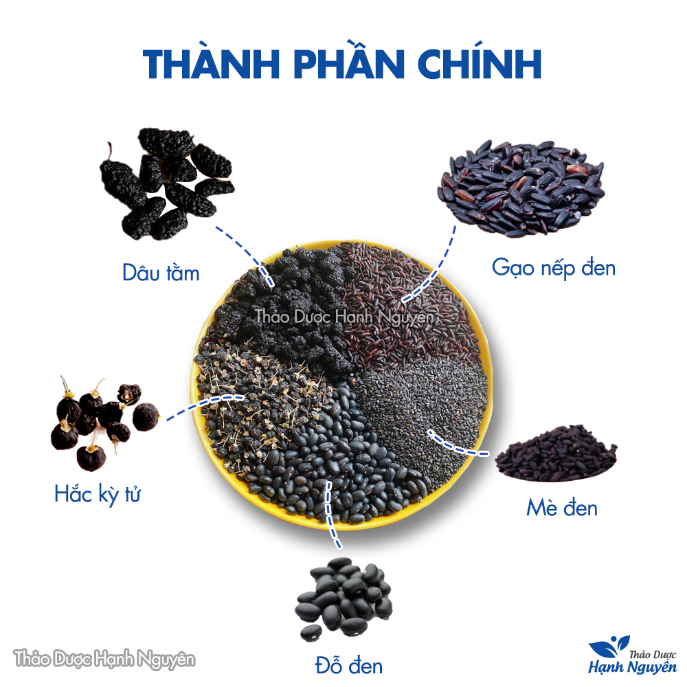 Trà ngũ hắc 30 set đã rang thơm (gạo lứt, đậu đen, mè đen, kỳ tử đen, dâu tằm), kích thích mọc tóc, đẹp da