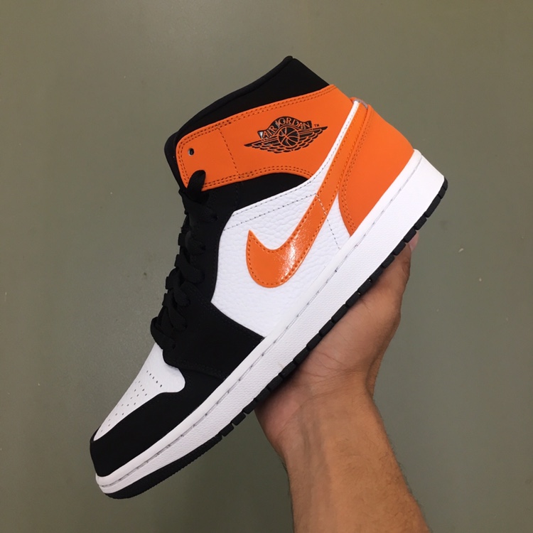 Giày Air J0rdan 1 Mid Shattered Backboard Trắng Đen Cam ( Full box)
