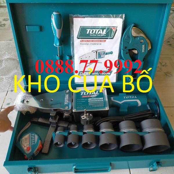Máy hàn ống nhựa total tt328151 máy hàn nhiệt ống 800/1500w, 220-240v~50/60hz, điều chỉnh nhiệt 0-300°c, 2 cấp gia nhiệt