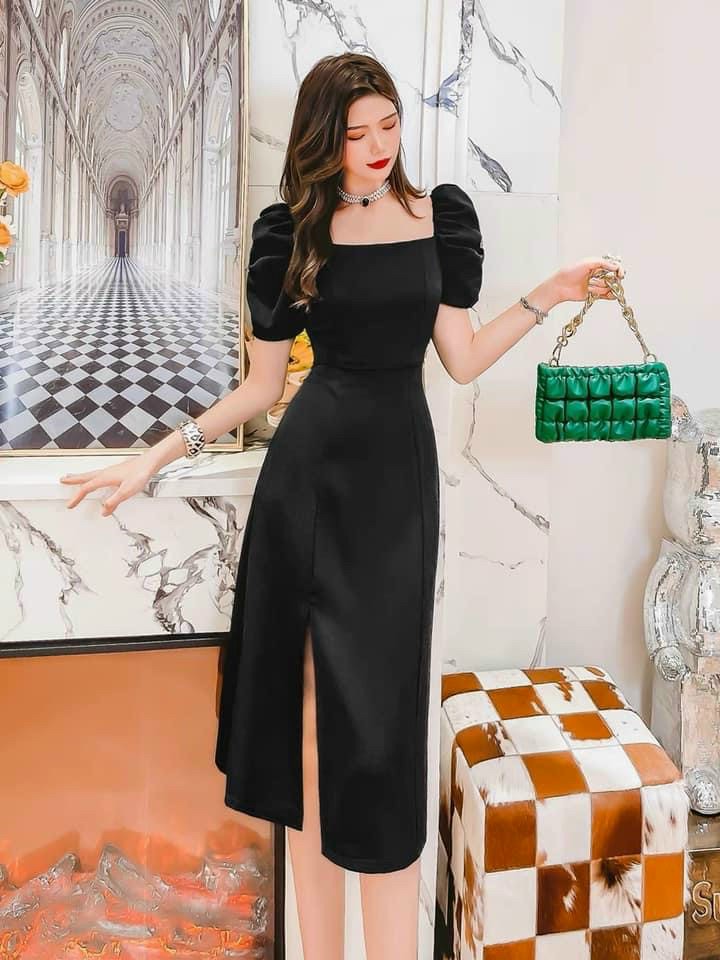 ĐẦM MAXI CỔ VUÔNG XẺ TÀ TAY PHỒNG BIG SIZE