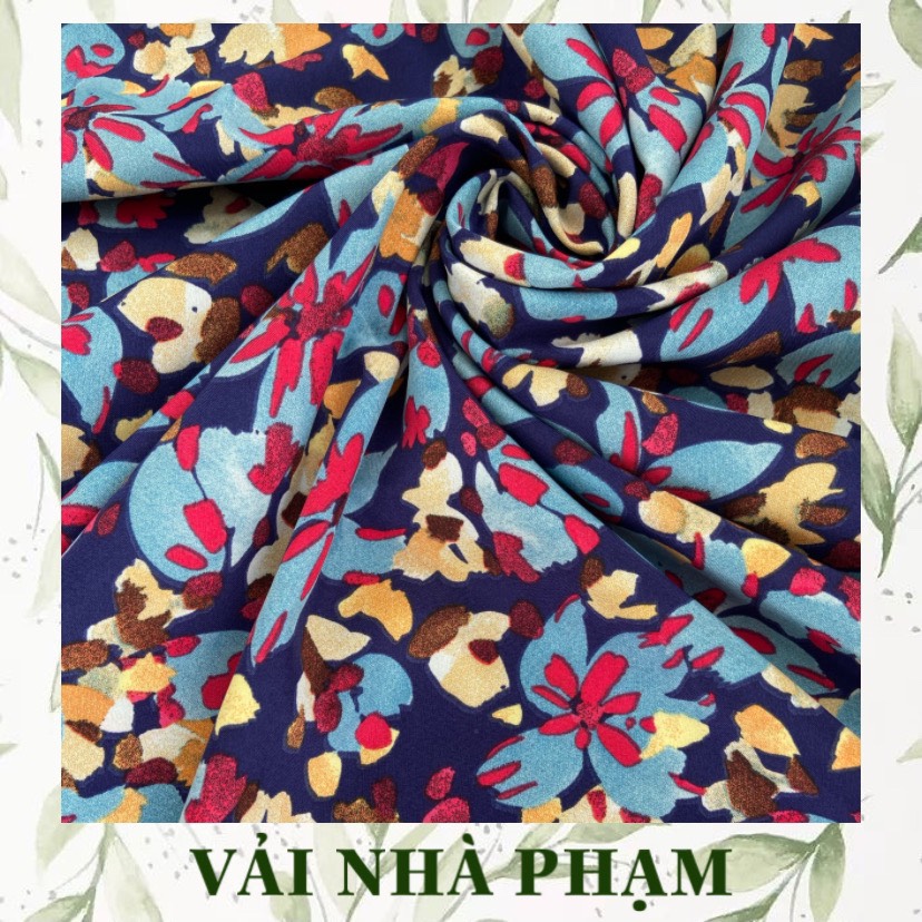 Lụa 100d hoạ tiết hoa nhí nền xanh tím - khổ vải 1.5m - vải nhà phạm