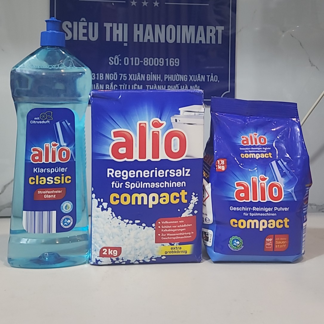 Combo Muối rửa bát Alio 2kg hoặc bột Alio 1.8kg hoặc Bóng 1L dùng cho máy rửa bát