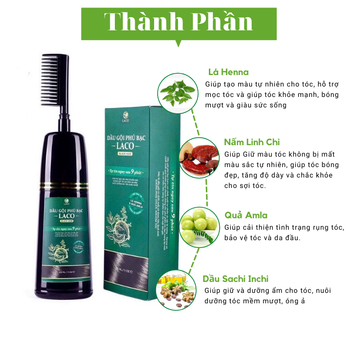 Dầu gội phủ bạc Laco - Dầu gội đen tóc thảo dược Laco 200ml