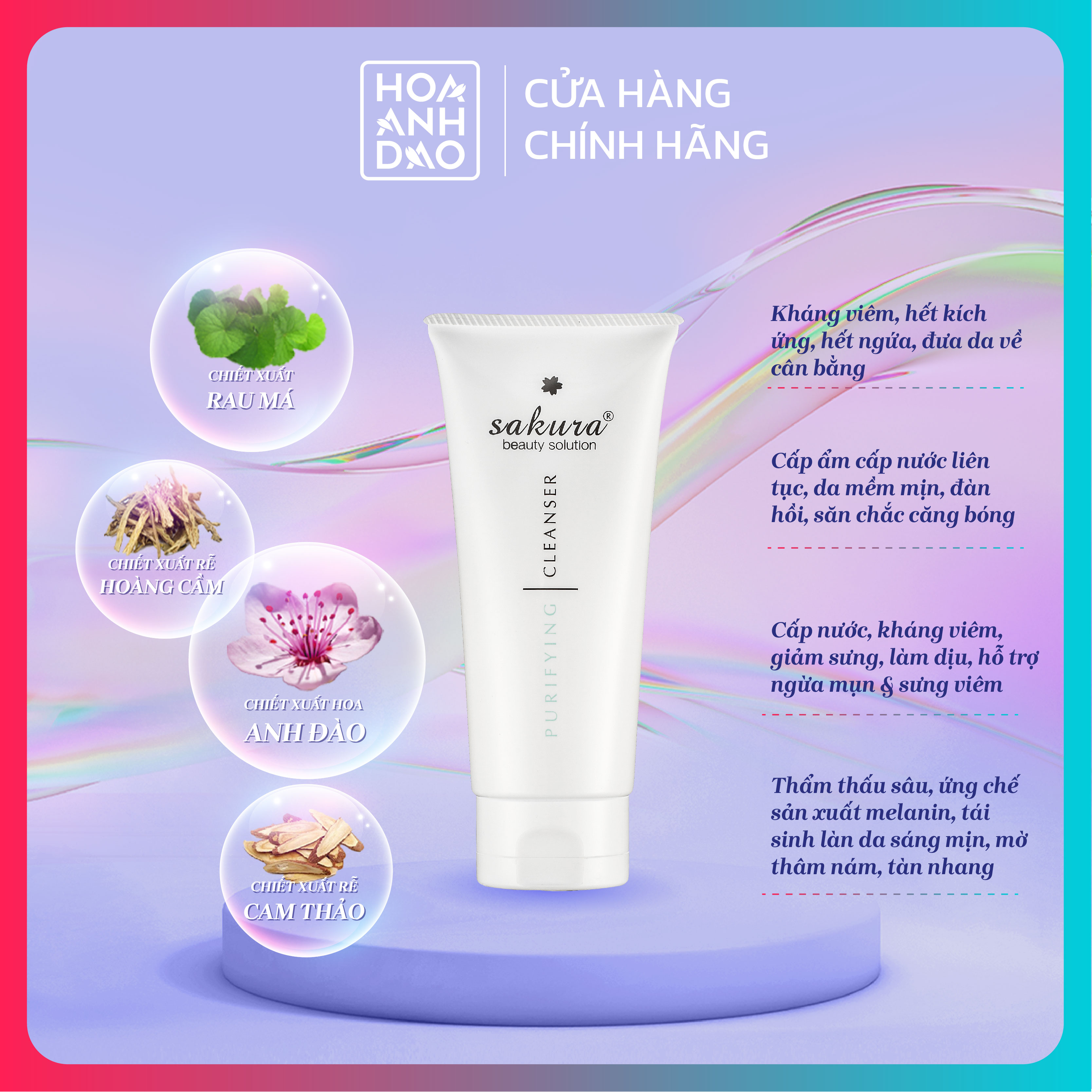 Sữa rửa mặt dành cho da dầu, mụn Sakura Purifying Cleanser 100ml