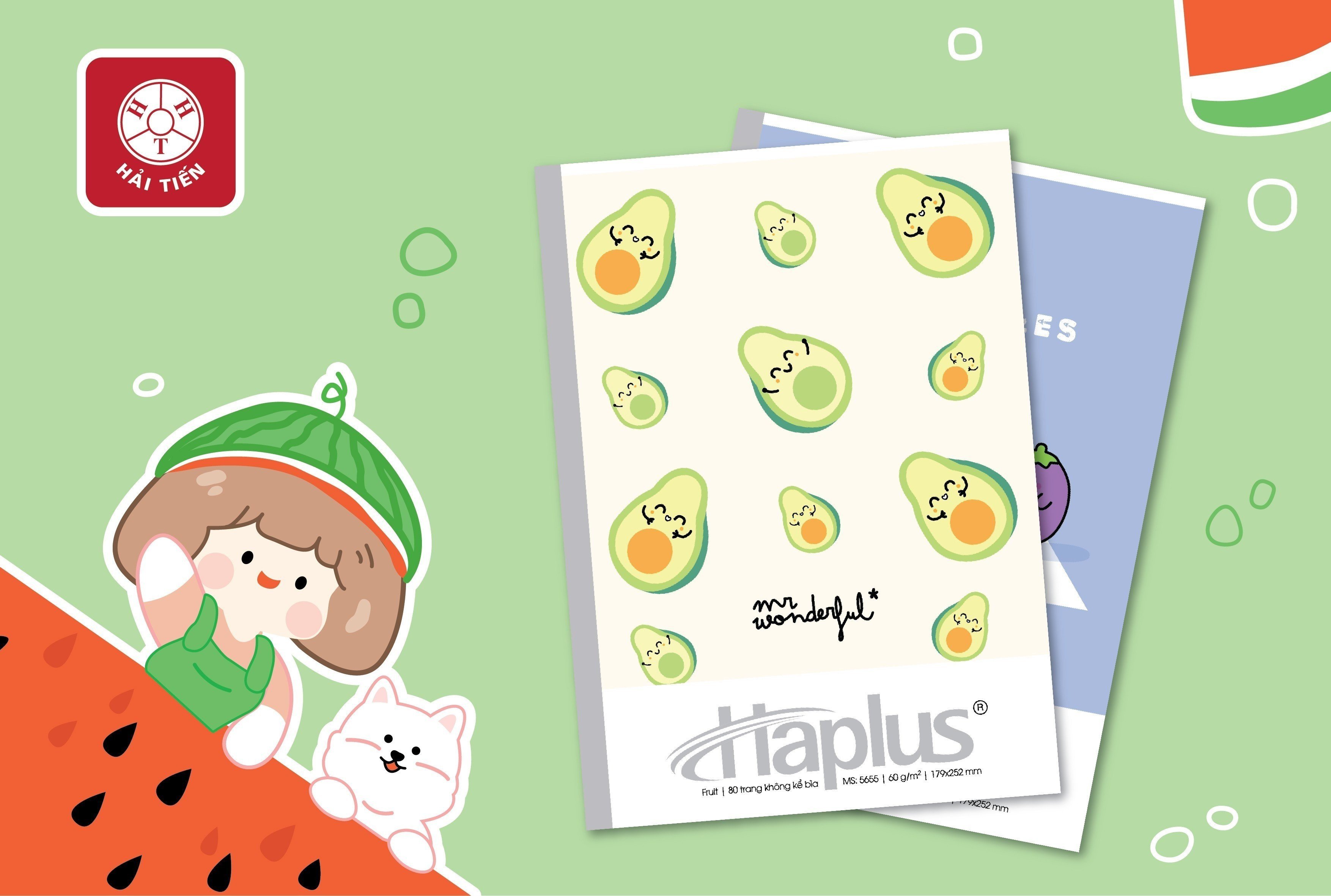 HẢI TIẾN Lốc Vở kẻ ngang Haplus - Fruit (80, 120, 200 trang)